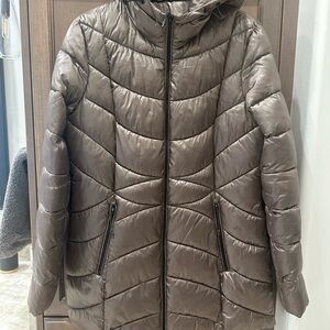 Cole Haan Faux Down A-Line Hooded Puffer Jacket